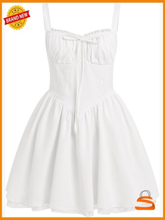 Dresses & Skirts - Corset Mini Dress Ruffle Backless Sundress Spaghetti Strap Low Cut